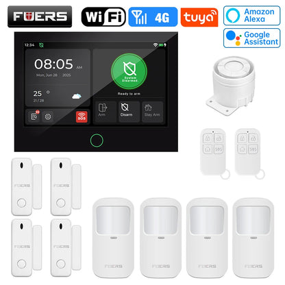 7 Inch TFT Screen 4G Home Security Alarm System G70 GSM Wifi Wireless Burglar Security Alarm System Work with Tuya Smart