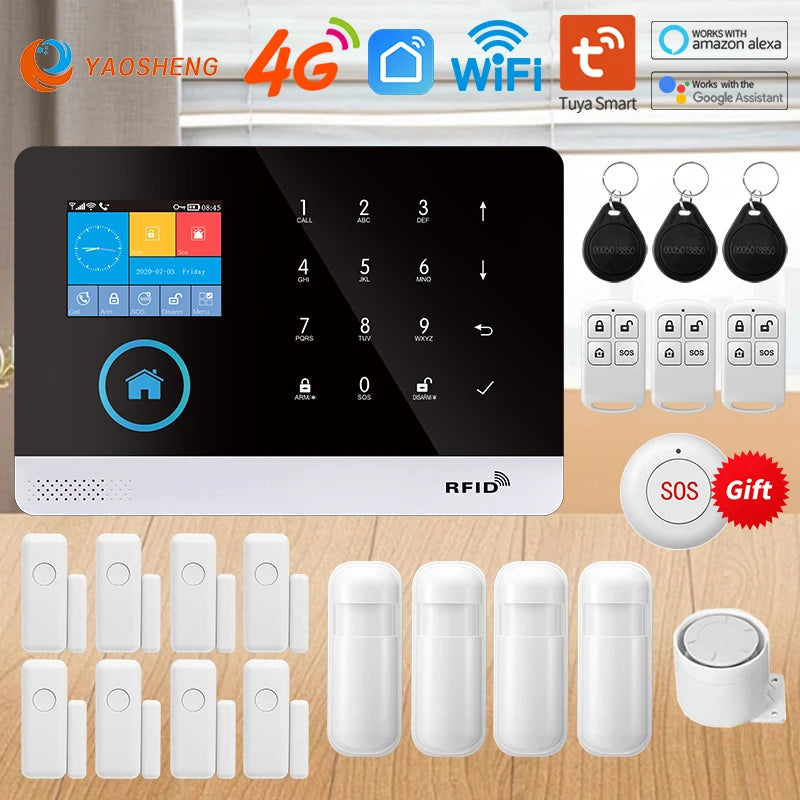 Tuya Wireless Security Protection Alarm Smart Home Alarm System Kits House Security Protection Support Smart Life 2G/4G