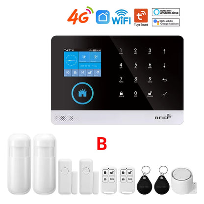 Tuya Wireless Security Protection Alarm Smart Home Alarm System Kits House Security Protection Support Smart Life 2G/4G